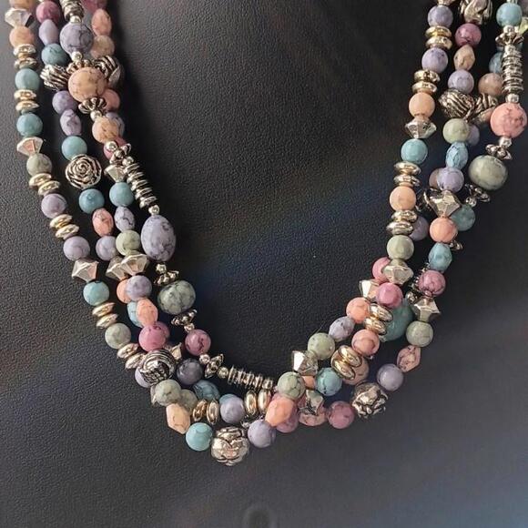 Artisan Jewelry - Multi-strand  Pastel Toned Natural Stone Beaded Necklace